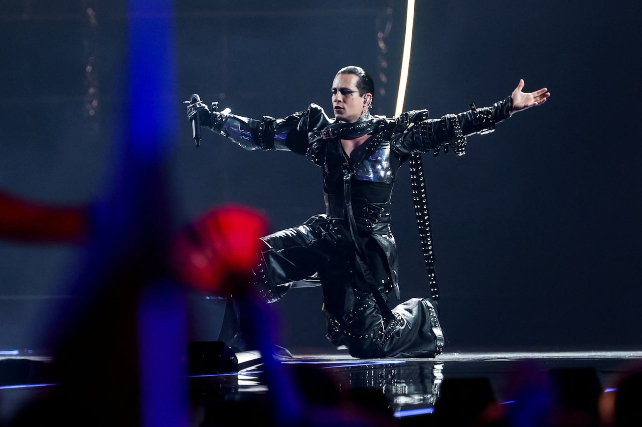 A member of Lavina, representing Serbia, performs "Kraj Mene" during the first semi-final of the 2026 Eurovision Song Contest, in Vienna, Austria, May 12, 2026.