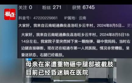 网友:母亲遭“气象炮弹”砸中截肢 四川筠连县通报(图)
