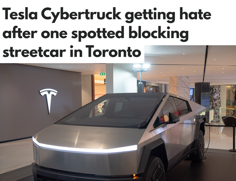Cybertruck被困多伦多街头:挡路有轨电车!乘客崩溃(图)
