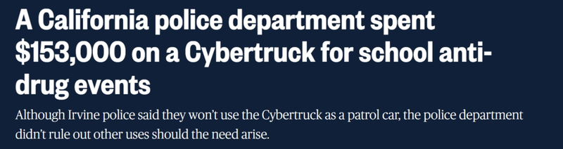 加州引进全球首辆Cybertruck警车!售价超15万美元(图)