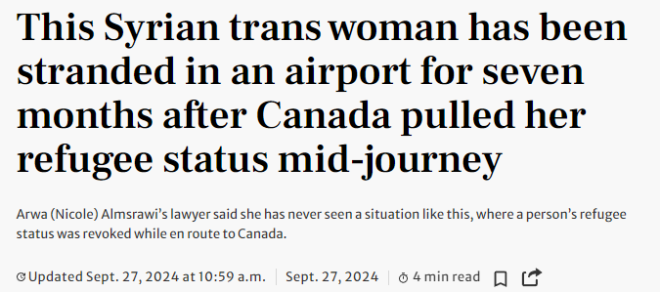 女子前往加拿大途中遭禁飞+撤销身份,滞留机场7个月(图)