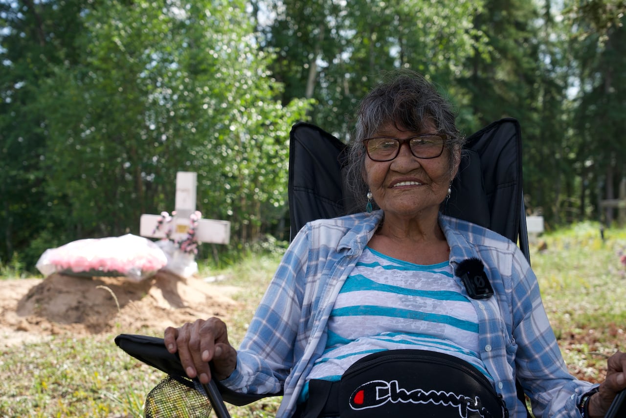 A woman in a lawn chair.