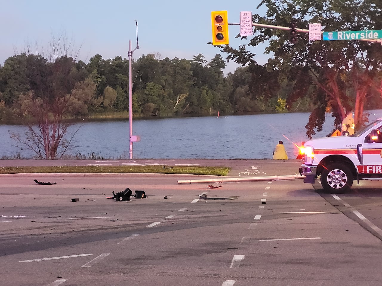 See debris at the intersection of Riverside Drive and Walkley Road around 6 a.m. on Sept. 4, 2026.