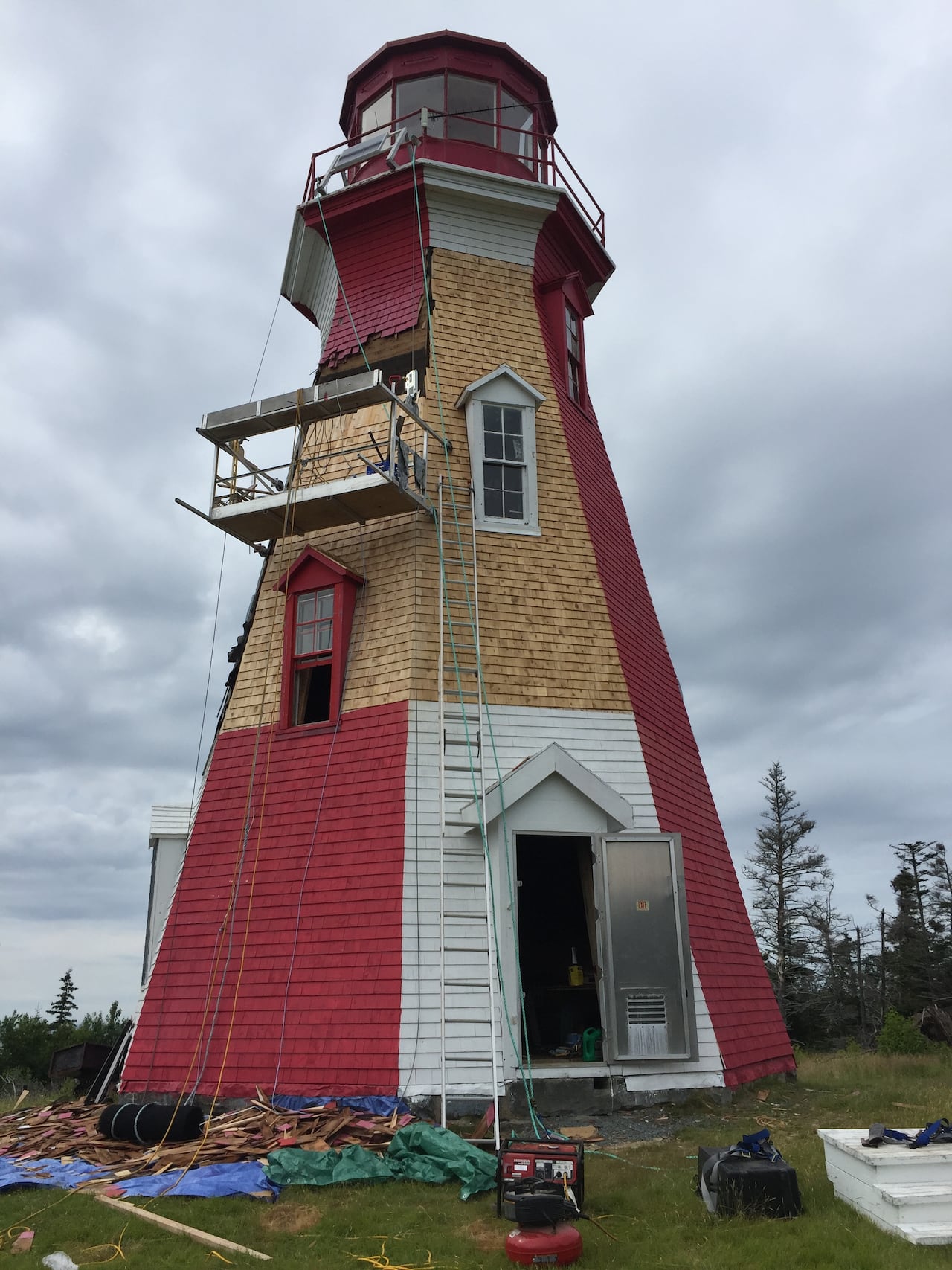 Henry Island's lighthouse under construction.