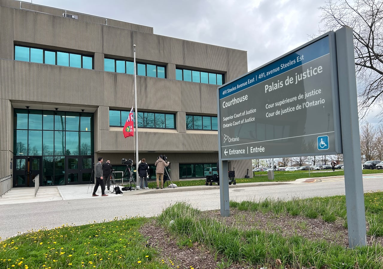 The Milton, Ont. courthouse is shown on Tuesday, May 5, 2026. Two Ontario women have been found guilty of killing a boy they were trying to adopt and confining his brother. THE CANADIAN PRESS/Alhmidi Maan
