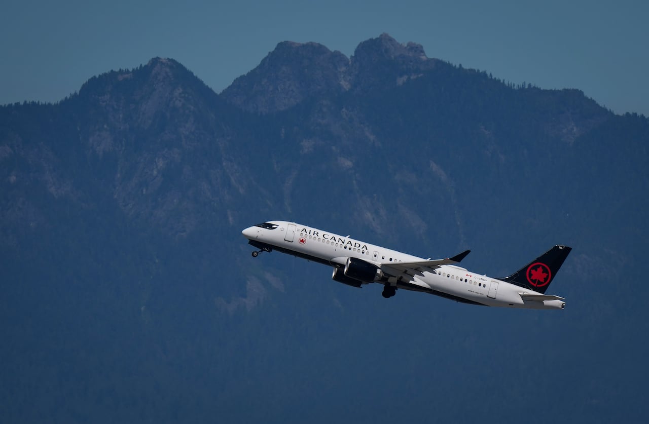 An airplane in the air.
