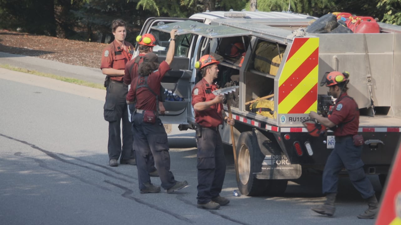 Firefighting ground personnel are pictured here, on Aug.5, responding to the Belcarra Park wildfire.