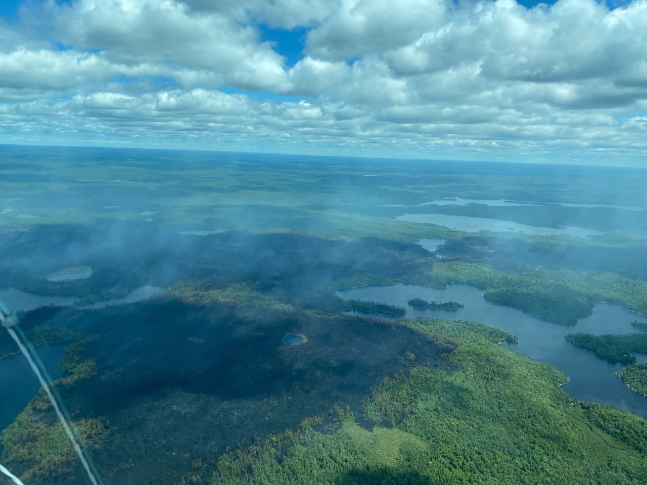 An aerial photo of the Mooseland Road wildfire in Halifax County