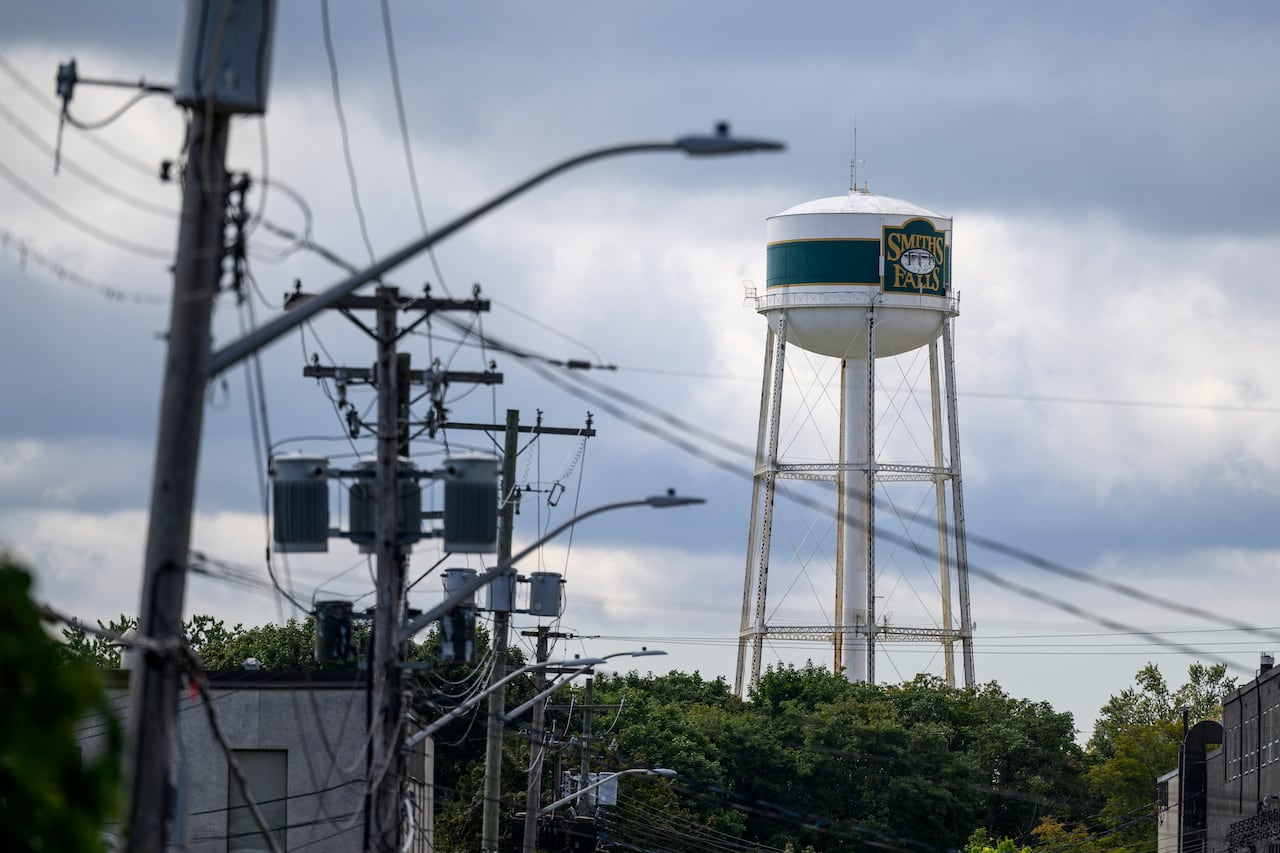 Smiths Falls, Ont.'s  iconic water tower is seen on Wednesday, Aug. 30, 2023.
