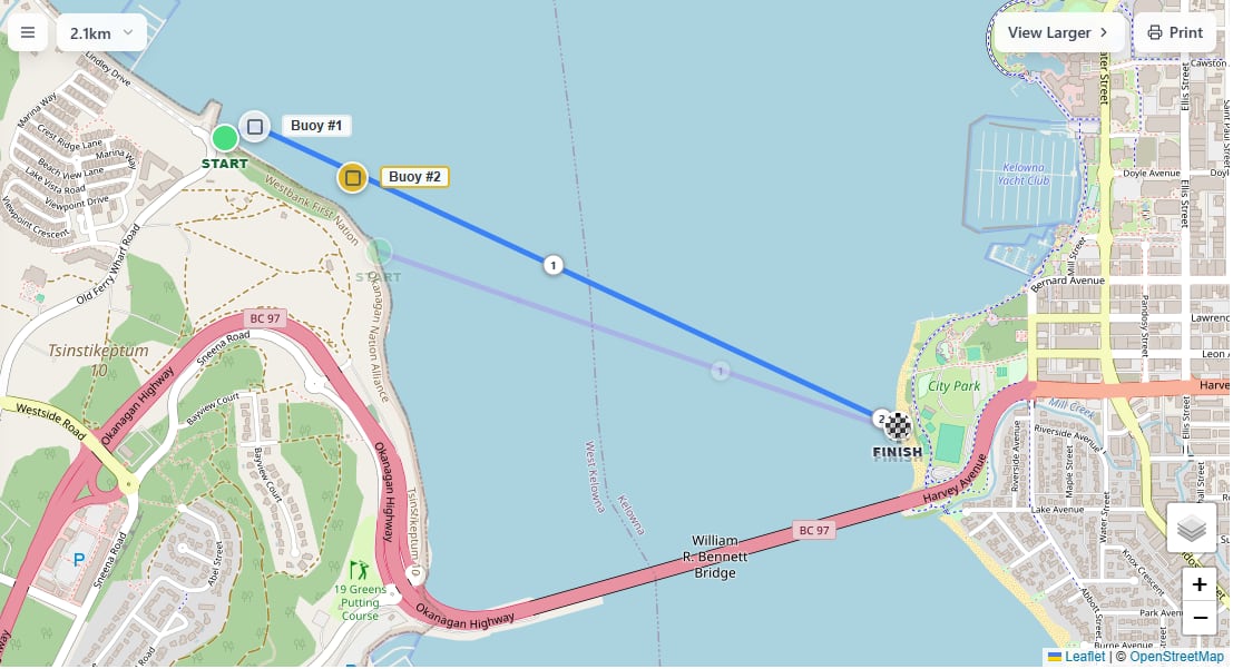 A map of a swim course.