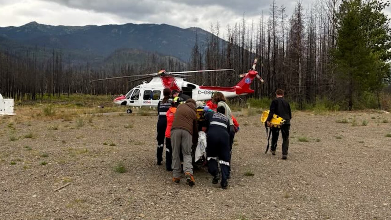 A person being airlifted after a grizzly bear attack