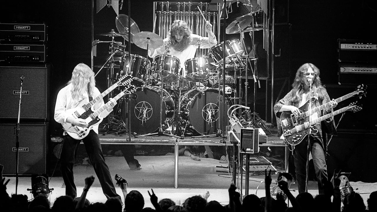 Black and white photo of live band performance.