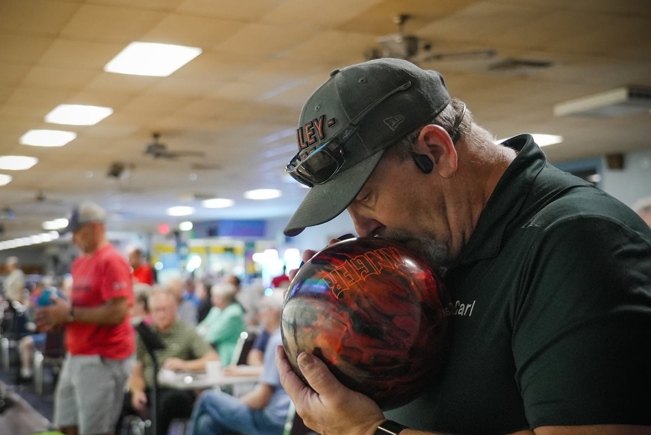 Carl Olson gets ready to bowl in Flint, Michigan.