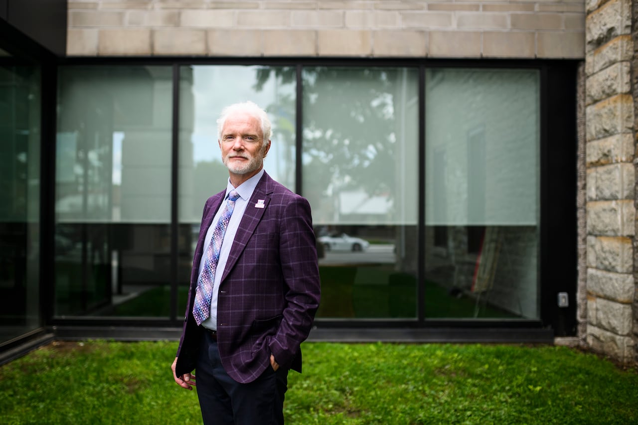 Mayor Shawn Pankow stands outside the Town Hall in Smiths Falls, Ont., on Wednesday, Aug. 30, 2023.