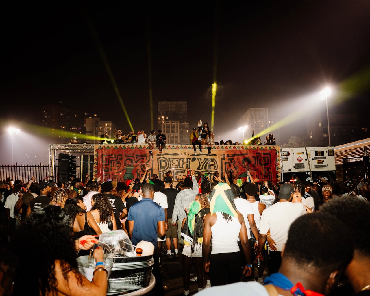 people at a festival at night