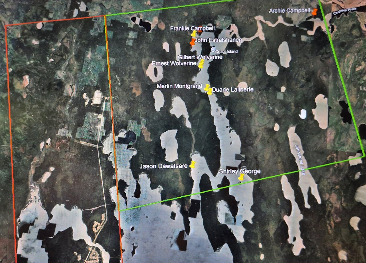 A map computer generated map of the area where Connie Wolverine went missing Sun. July 12, 2026.