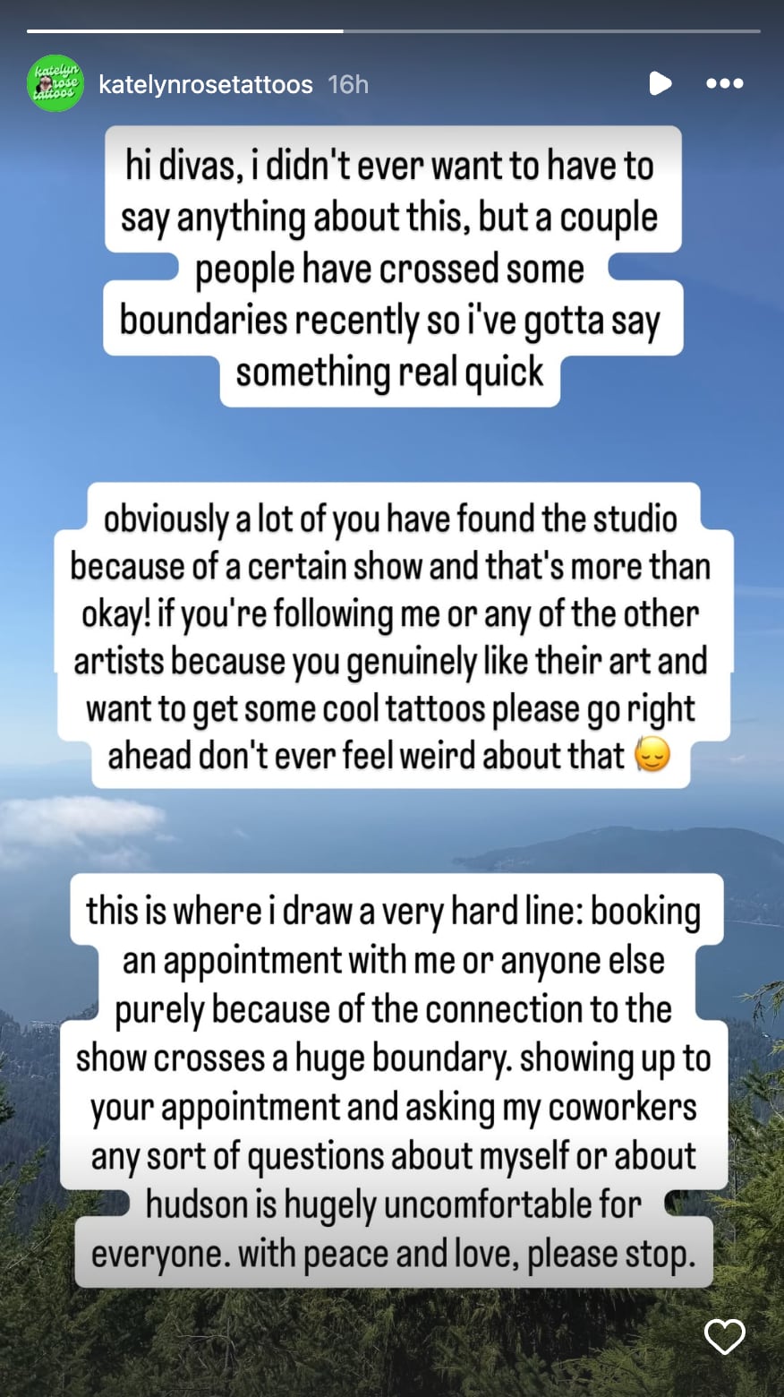 screenshot of an instagram story message