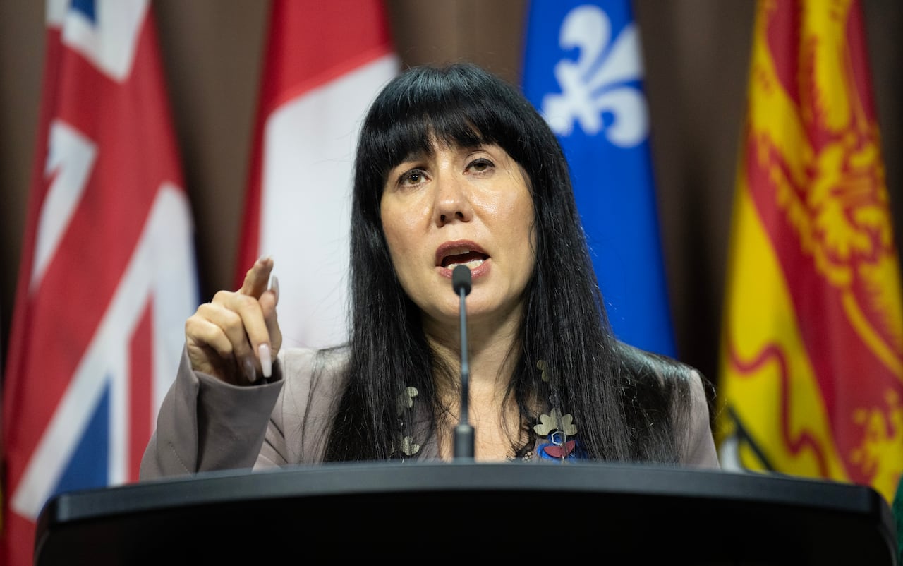 NDP MP for Winnipeg Centre Leah Gazan speaks in Ottawa. 