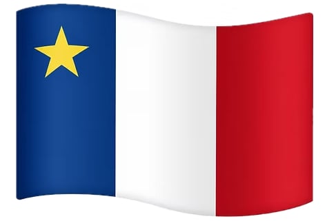 Acadian flag. Striped red, white and blue with a star in the top left corner.