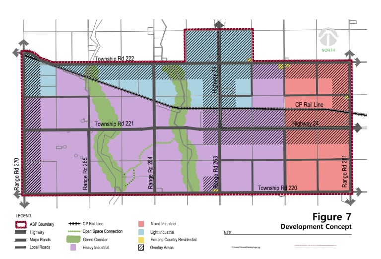 A colourful map showing three zones of industrial work.
