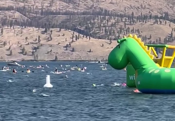 Swimmers in lake.