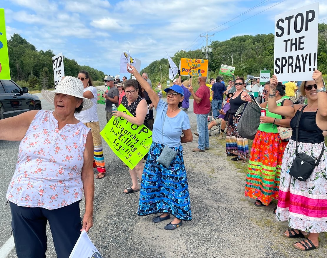 Members of Serpent River protest on Highway 17.