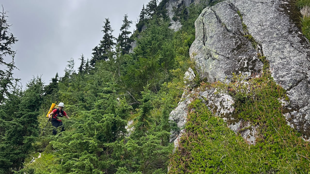 搜救人员在崎岖山地搜索