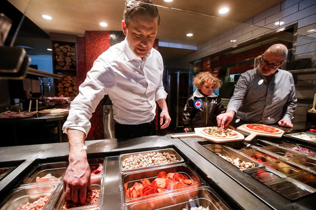 Conservative Leader Pierre Poilievre dropped a pizza during his 2025 photo-op campaign in Winnipeg.