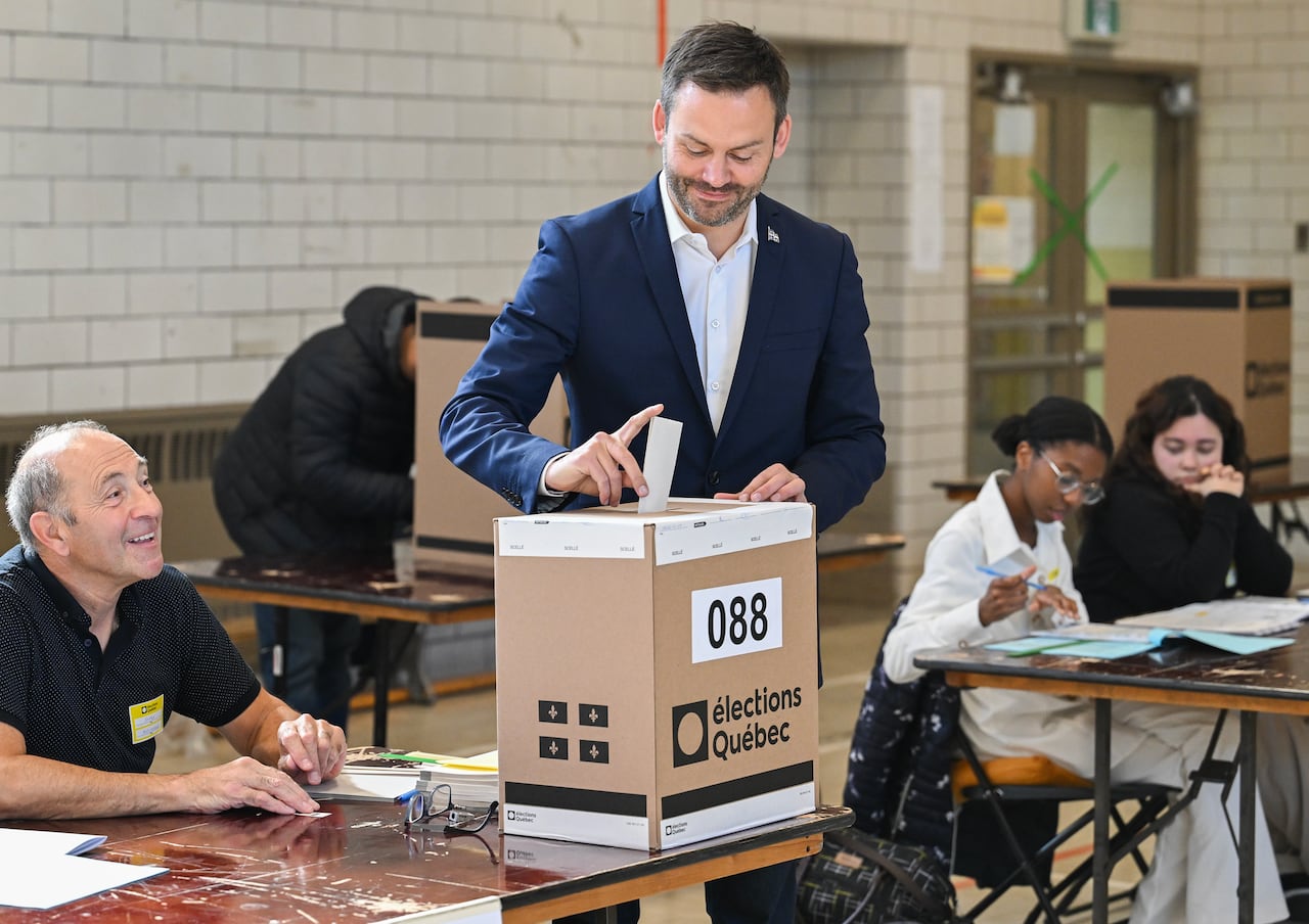 Parti Quebecois Leader Paul St-Pierre Plamondon casts his ballot on election day in Montreal