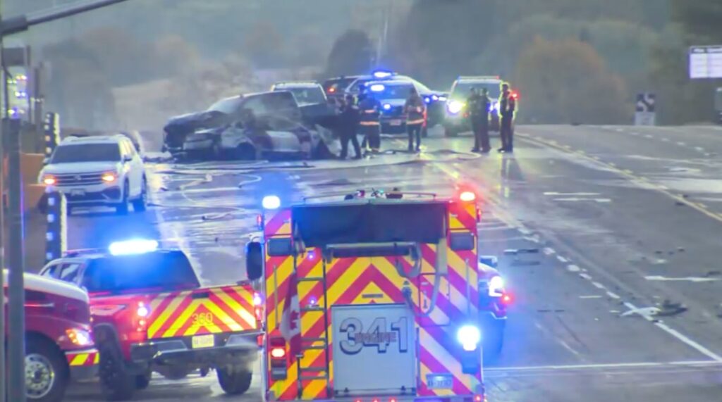 Emergency crews at the scene of a fatal crash near Jane Street and Davis Drive West in King Township on Oct. 22, 2026