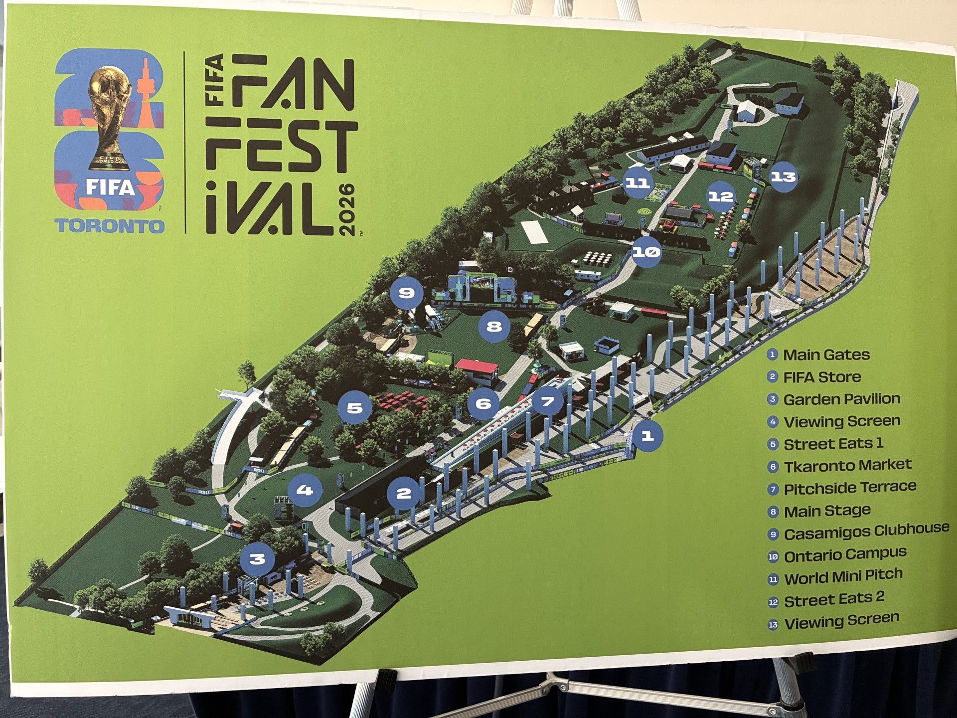 Here is a display of the FIFA Fan Festival. The location of the site is at the Fort York National Historic Site and The Bentway