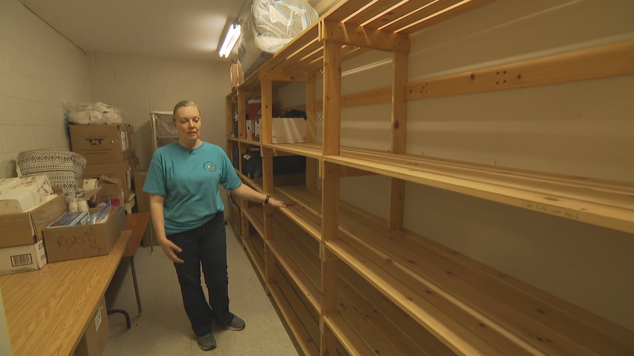 Empty shelves in a food bank