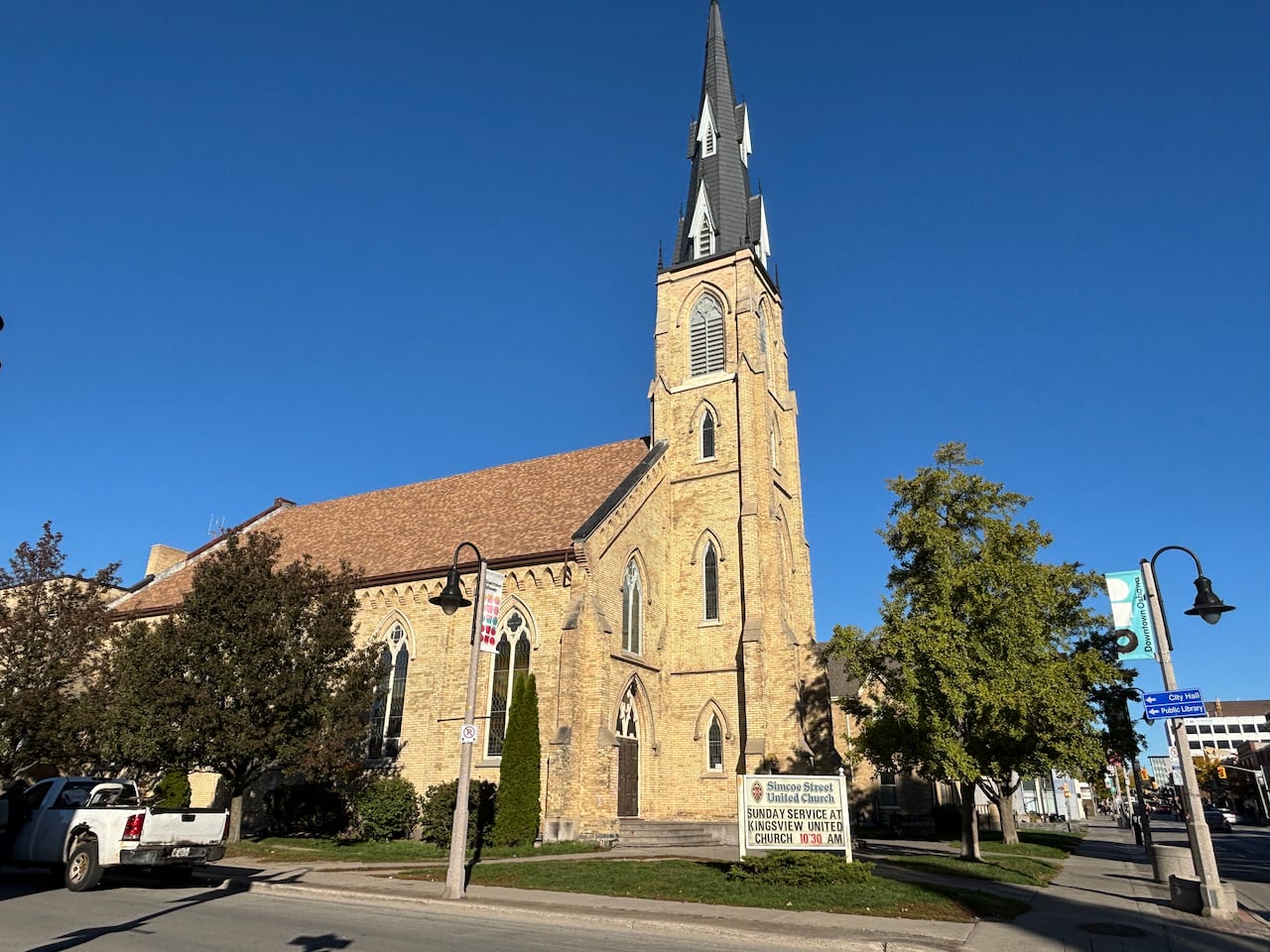 Photo of a church in a downtown city area