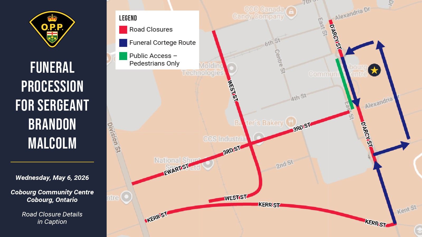 Brandon Malcolm funeral road closures