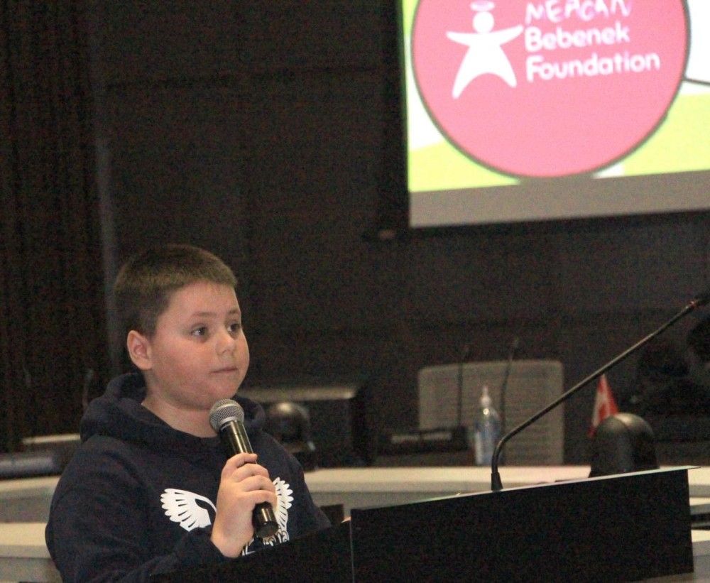 Lukas Frlan speaks in support of the Meagan Bebenek Foundation and pediatric brain cancer research.