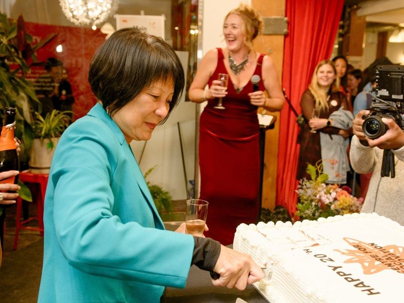 Olivia Chow cuts the cake