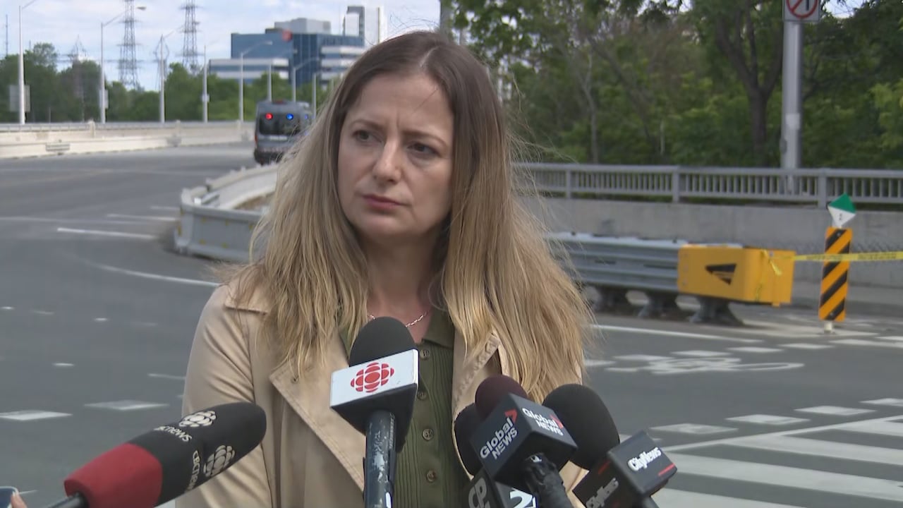 Kristy Denette from the SIU speaking at a news conference.
