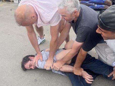 Councillor Jon Burnside and two other men made a citizen’s arrest at a Home Depot in Leaside on June 5, 2024. (Supplied photo)