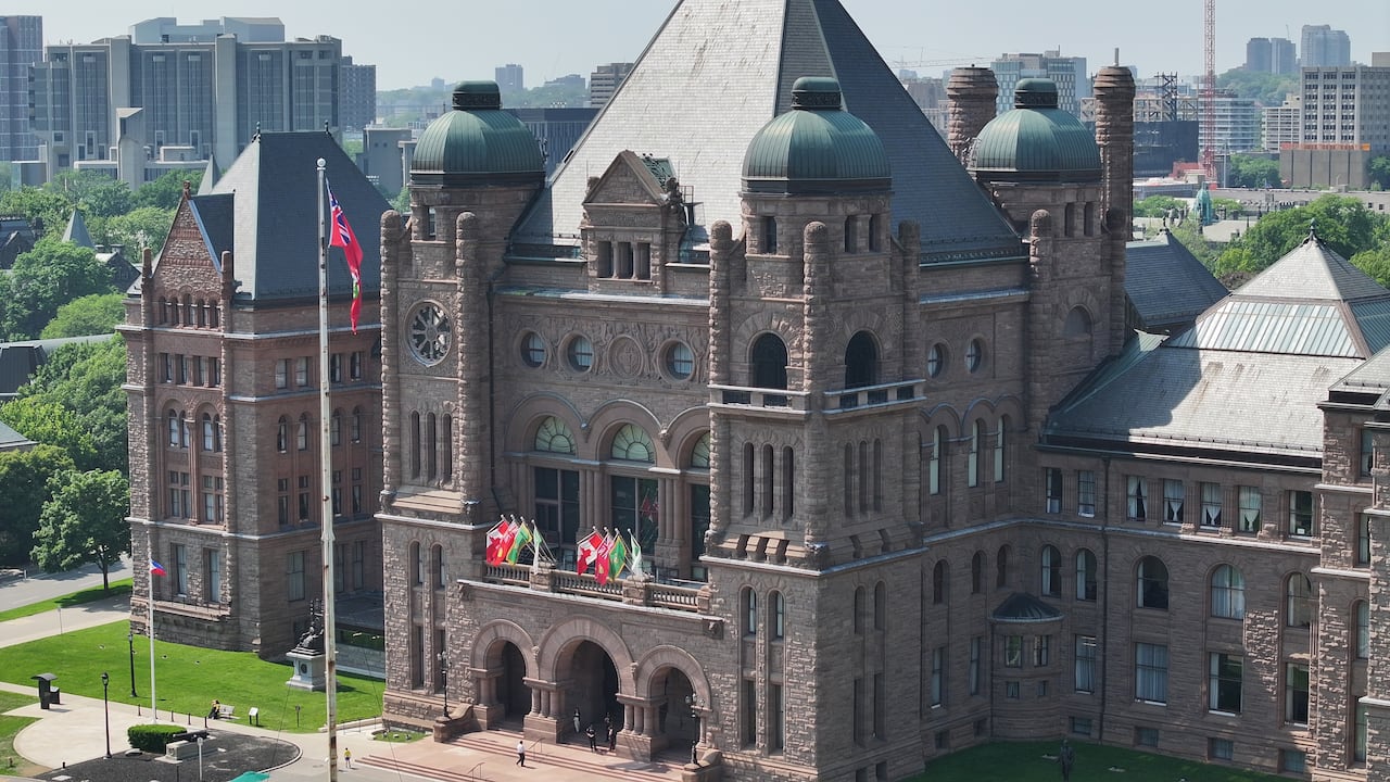 Aerial (drone) images the Ontario Legislative Assembly (Queen's Park).