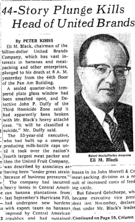A 4 Feburary 1975 New York Times article reporting the death of Eli M Black, Leon Black’s father.