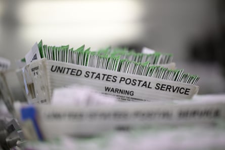 United States postal Services warning document seen during the ballots processing at the Los Angeles County Ballot Processing Center. Ballot counting in California typically continues for several days after Election Day, as mail ballots remain eligible if they are postmarked by Election Day and received within seven days of the election.