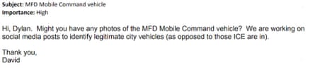 Internal emails from Minneapolis city officials in January discussing ICE concerns.