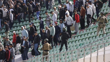 Participants conduct a detainee evacuation operation in a stadium