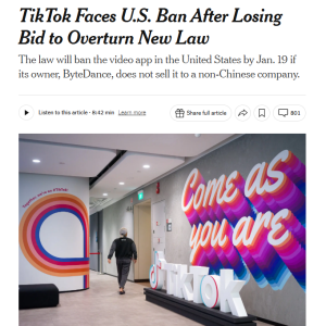 TikTok败诉，1月19日禁令生效！特朗普也指望不上